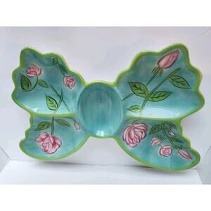 Ceramic 5 Sections Butterfly w Roses Party Platter/Chip Dip Dish Hand Painted